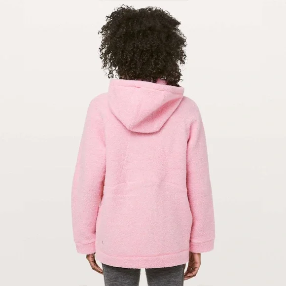 lululemon  so sherpa hooded fleece jacket in heathered pink haze, size 4 - Picture 2 of 14